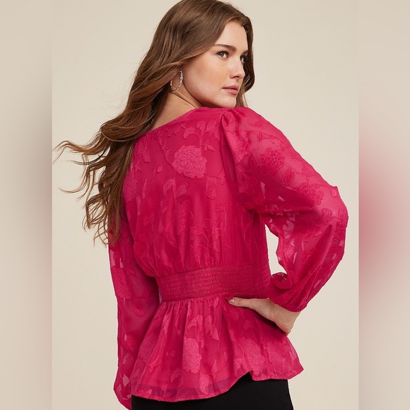 Pink Floral Jacquard Button Front Peplum Blouse, VARIOUS SIZES - Picture 2 of 4